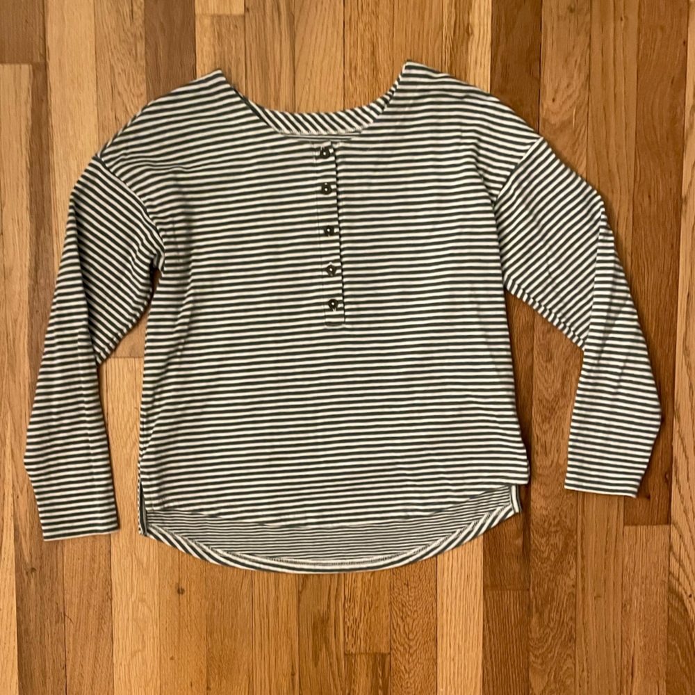 Madewell Green and White Striped long sleeve tee